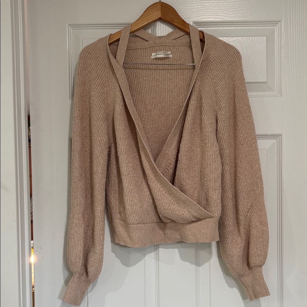 Anthropologie V-Neck Wrap Sweater in Blush Tan